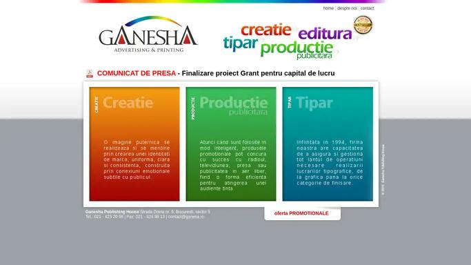 Ganesha Publishing House. Agentie de printing cu tipografie proprie - Servicii de design si machetare - Import produse promotionale