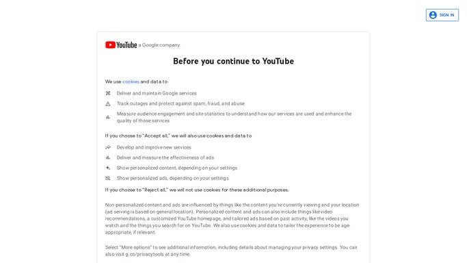 Before you continue to YouTube