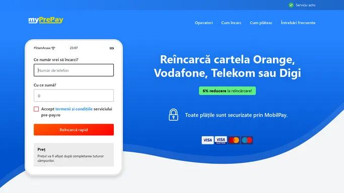 Pre-Pay.ro - platforma de reincarcare PrePay Orange, Vodafone, Telekom