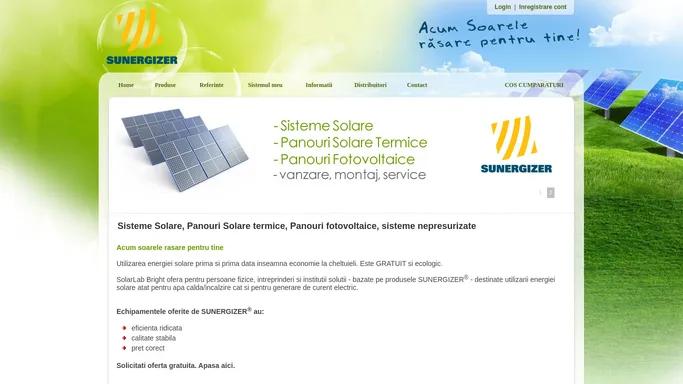 Sunergizer.ro - sisteme solare, panouri solare apa calda, panouri fotovoltaice, energie solara la pret favorabil
